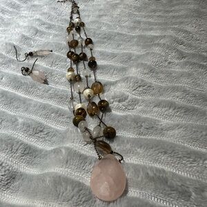 Lia Sophia Pink and Brown Beaded Necklace. EUC